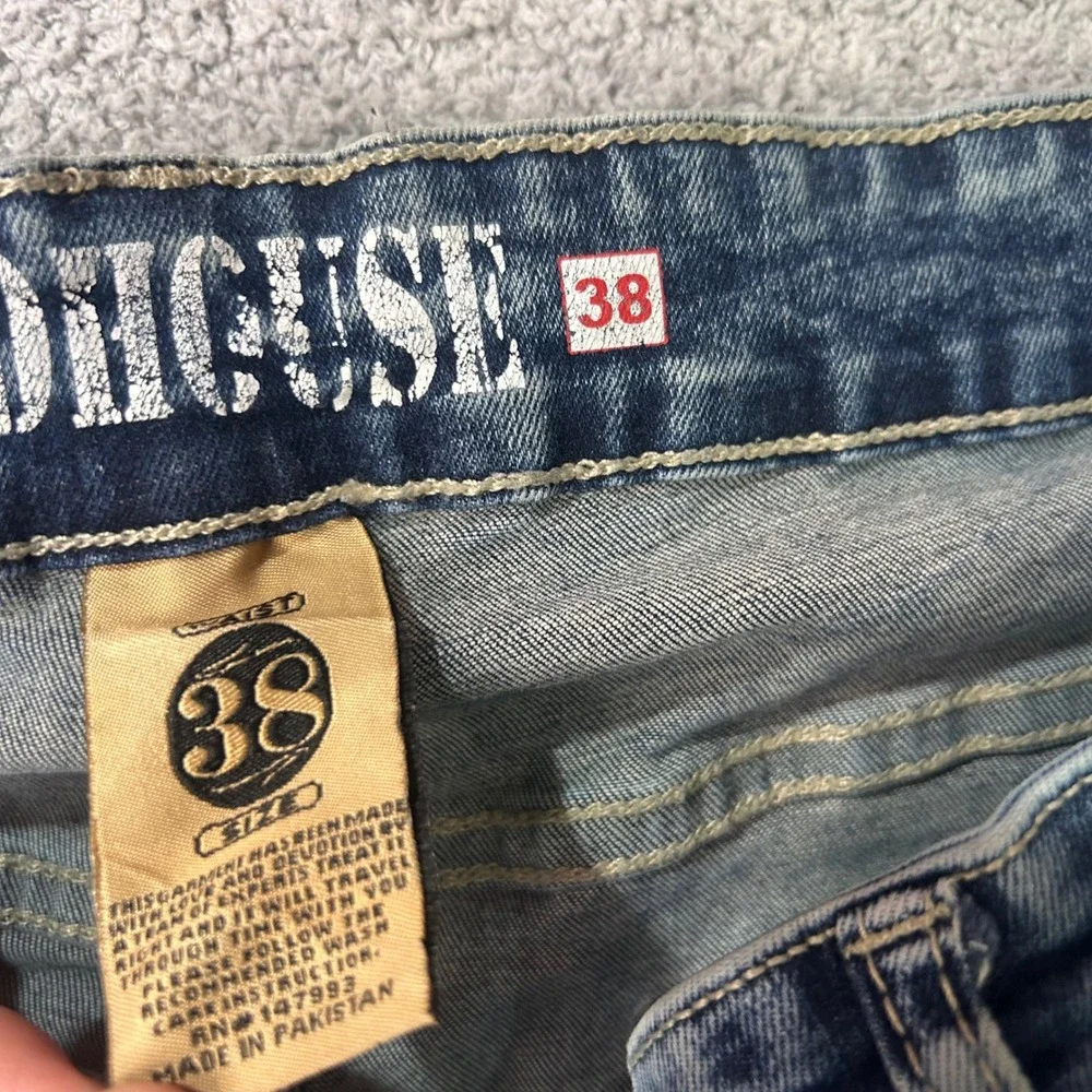 Grindhouse Denim Short Biker Distressed 38 Blue Moto Patchwork Streetwear Grunge